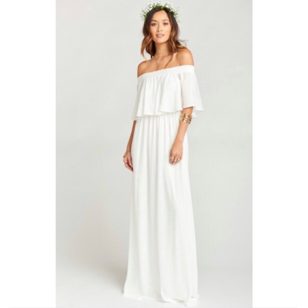 White off the shoulder hacienda dress show me your mumu